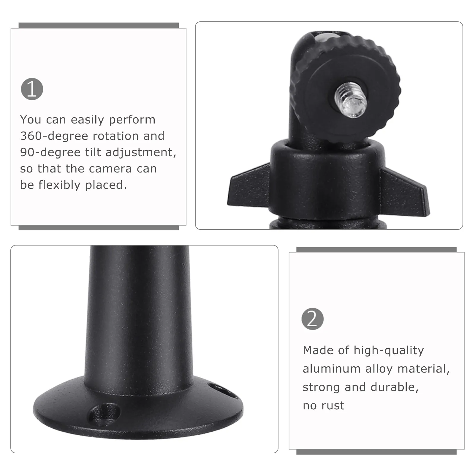 2Pcs Security Camera Wall Mount Adjustable 360 Degree Swivel 90 Degree Tilt Sensor Bracket for Ceiling Fence Gate Installation