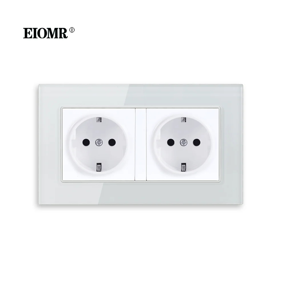 EIOMR EU Power Socket with USB for Phone Charge, Crystal Glass Panel AC 110~220V Standard Socket 146*86mm Multi Way Power Socket