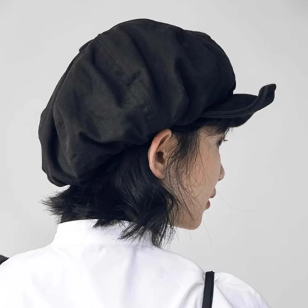 Asymmetric Cloud Beret Cap Street Style Big Head Circumference Retro Octagonal Hat Solid Color Polyester Women Artist Hat Work