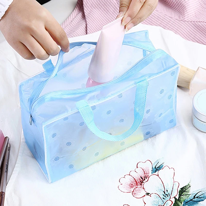 Saco cosmético transparente do PVC para mulheres, saco da composição, zíper impermeável, caso da beleza, bolsa do curso, sacos do toiletry, menina