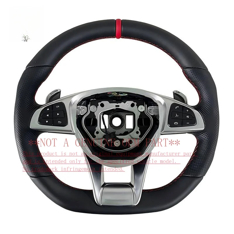 For Mercedes Benz C GLC E S CLS AMG Black Semi Perforated Leather Red Label Electroplating Steering Wheel Horn Shell ZC-205-P-12