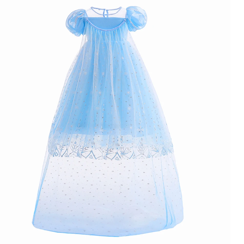 Elsa Girls Dress Cosplay Costume Princess Dresses Blue Snow Queen Wedding Luxurious With Cloak Carnival Gown Dresses Up