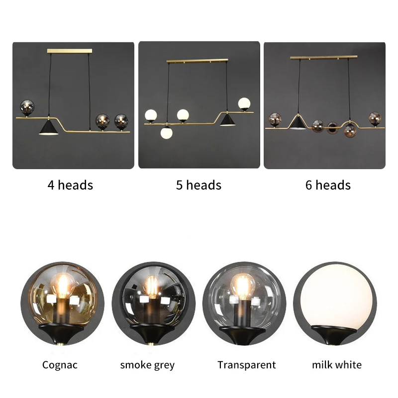 Lampe LED Suspendue au Design Nordique Moderne, Luminaire Décoratif d'Nik, Idéal pour un Salon, une Salle à Manger ou une Cuisine, 6 Verres