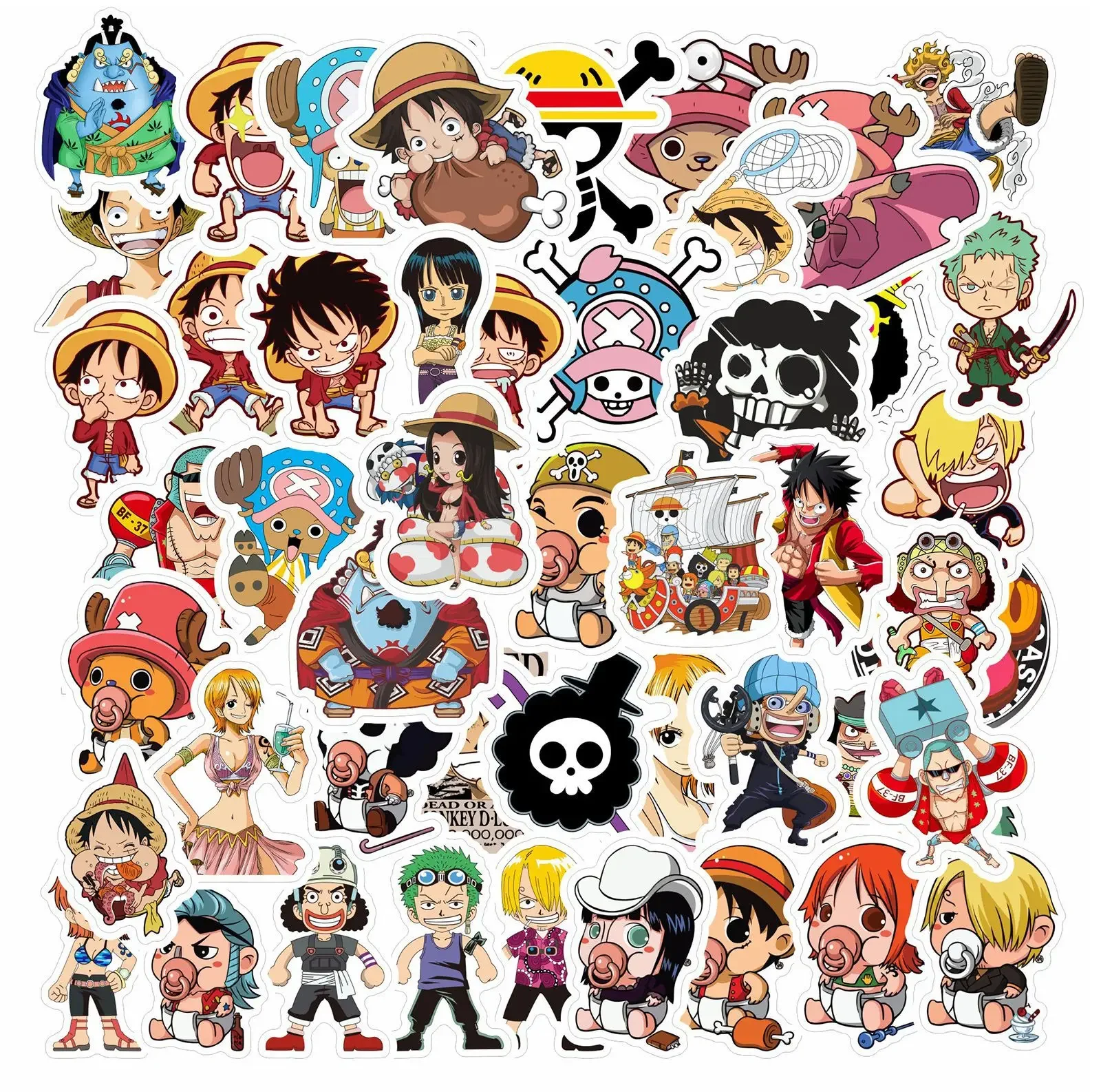 50/100pcs Anime One Piece Stickers Cartoon Water Cup Skateboard Hand Account DIY Cute Phone Waterproof Sticker Decal Kid Toy