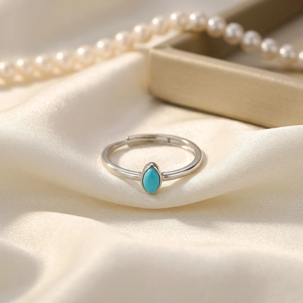 Chic Minimalism 925 Silver Natural Turquoise Solitaire Ring Marquise Cabochon Blue Gemstone Finger Bands Fine Jewelry For Female