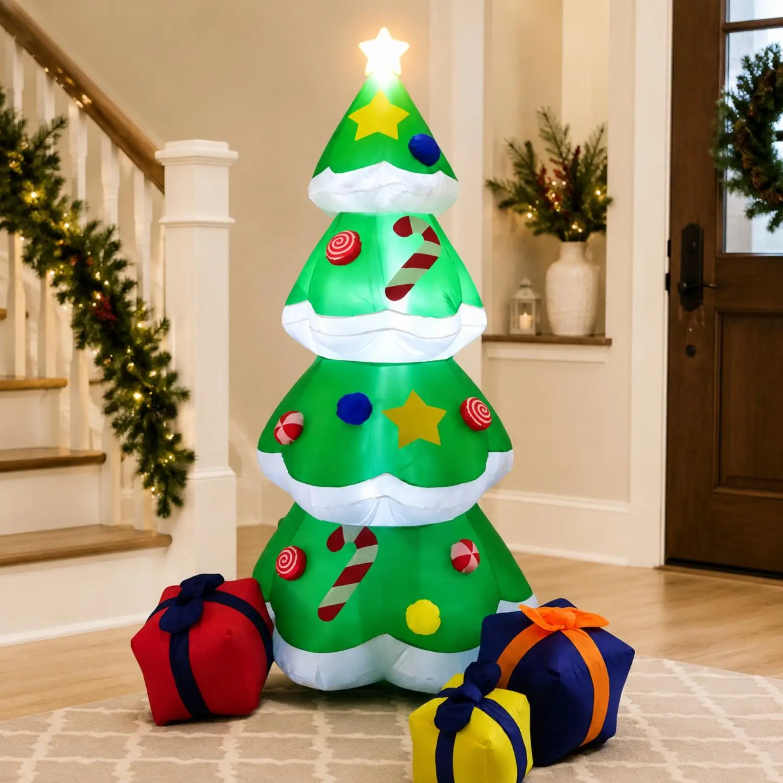 Holiday Decor Indoor Outdoor Tiered Inflatable Christmas Tree with Gift Boxes Inflatable Christmas Tree with Star Topper