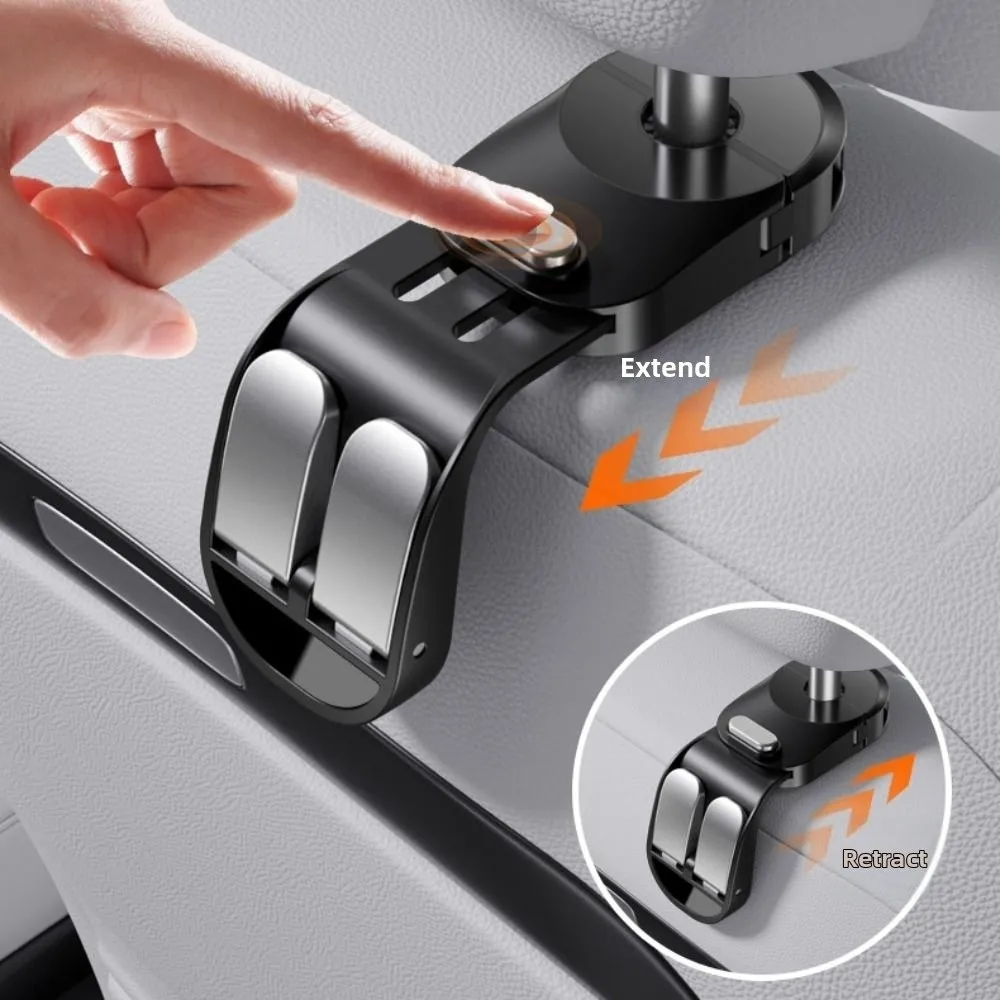 Double Hooks Car Back Seat Storage Hook Foldable Auto-Rebound Auto Seat Headrest Hooks Multifunction Strong Load-bearing 6