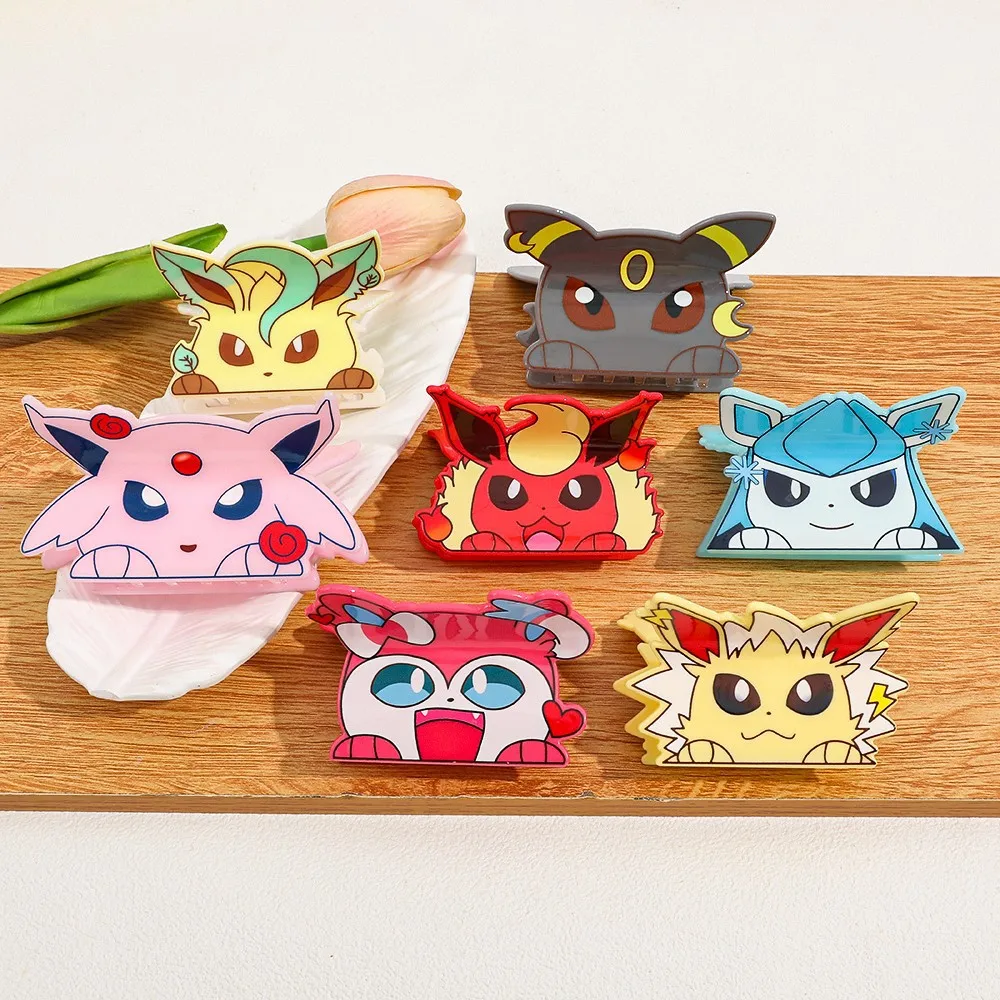 Cute Pokemon Eeveelutions Acrylic Hair Claw Clip Cartoon Anime Ponytail Holder Women Fashion Hair Accessories view 3