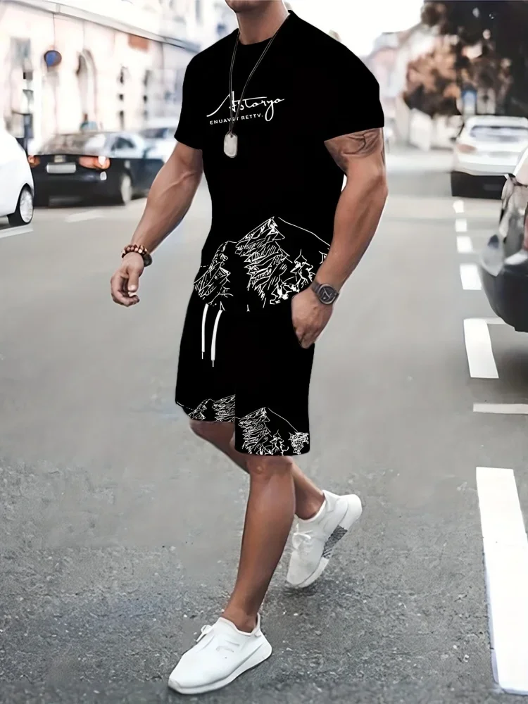 

Summer Casual Men's T-Shirt and Shorts Set 2026 Sportswear Set Plus Size Short-Sleeve T-Shirt Drawstring Pocket Shorts Set