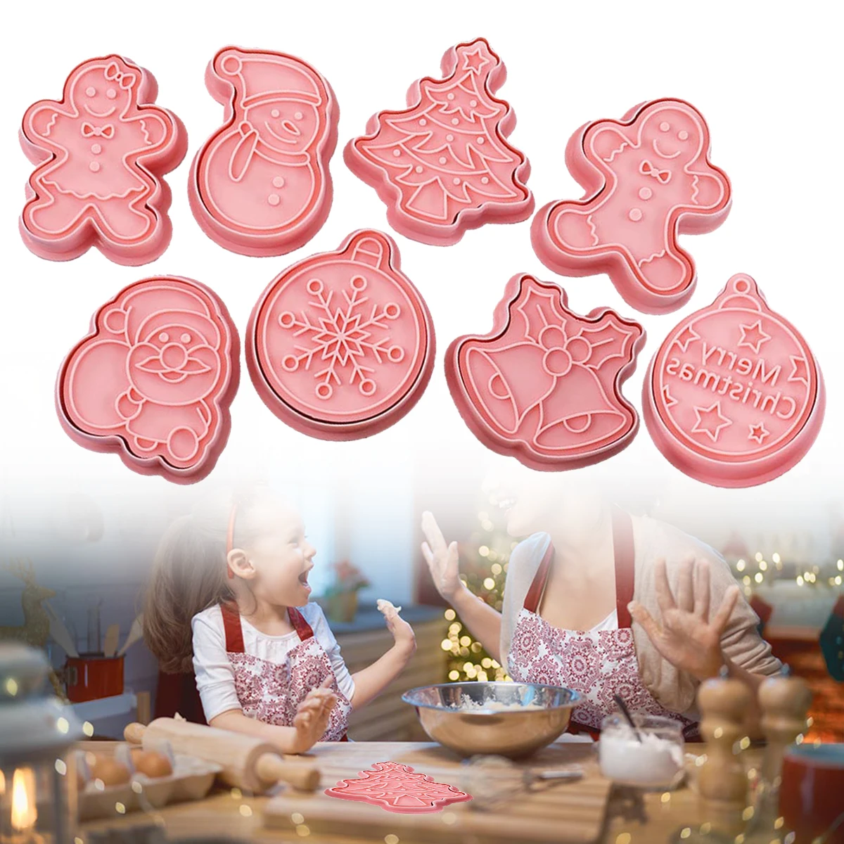 

8Pcs Useful Set Cookies Cutters Plastic Cartoon Pressable Biscuit Mold Confectionery Cookie Stamp Baking Pastry Bakeware Tools