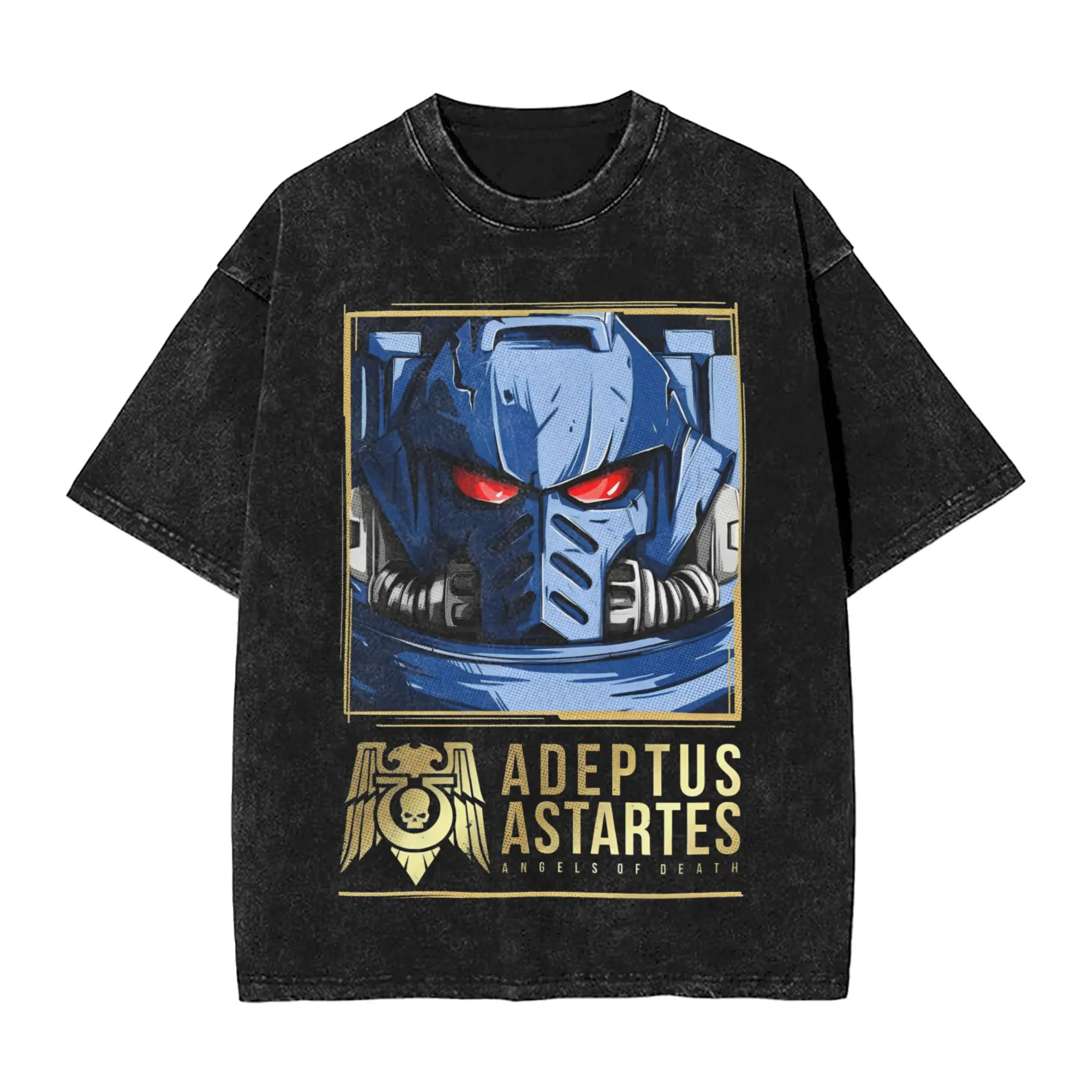 Vintage Adeptus Astartes T-Shirts for Men Crewneck Cotton Washed T Shirt 40k Short Sleeve Tees WWarhammers Graphic Tops