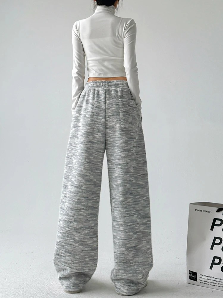 الرجعية الأمريكية المطرزة Fce اصطف مرونة الخصر Sweatpants المرأة شتاء جديد فضفاض الطابق طول السراويل العصرية