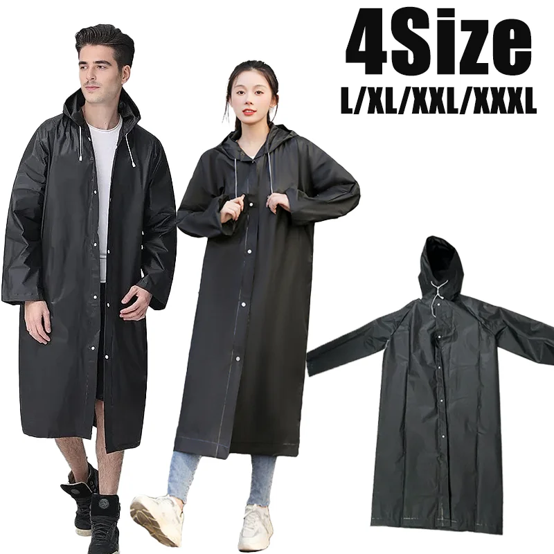 New Black Fashion Adult Waterproof Long Raincoat Ladies Men Raincoat Hooded Outdoor Hiking Trip Fishing Mountaineering