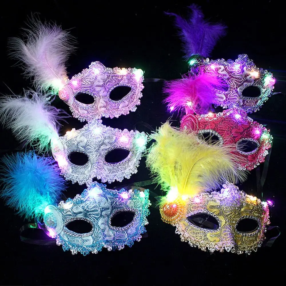 Queen Party Supplies LED Glowing Mask Light Up Hollow Out Feather Butterfly Mask Plastic Makeup Venice Masquerade Masks Women