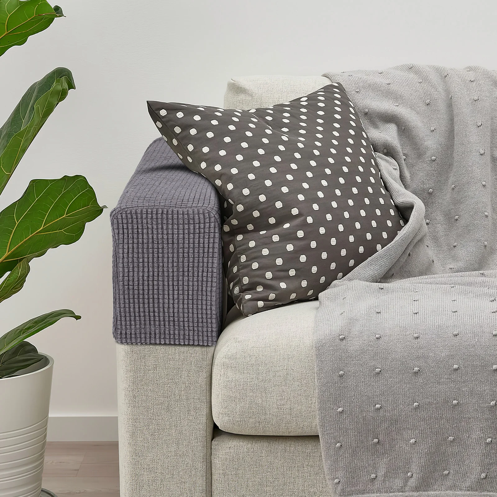 

2pcs Sofa Arm Covers Comfortable Polyester Material Anti Slip Couch Armrest Protectors Dark Grey Fits Most Sofas