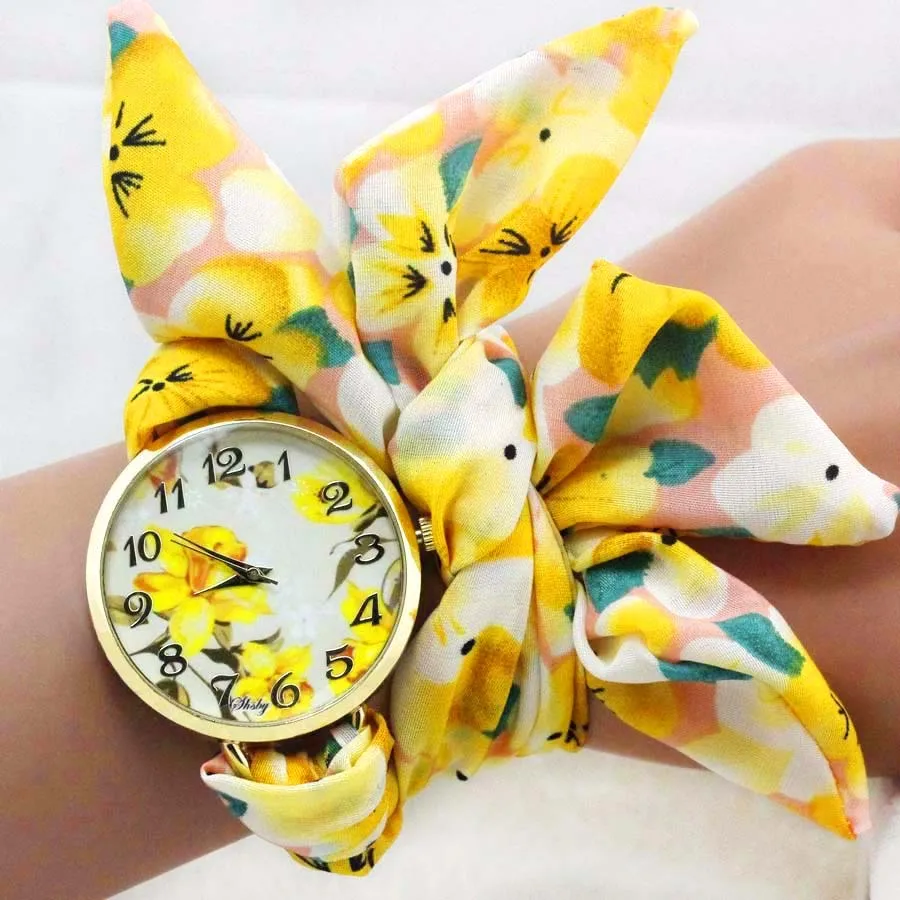 Shsby Ladies Butterfly Orchid Flower Cloth Wristwatch Fashion Women Dress Watch Silky Chiffon Fabric Watch Bracelet Watch