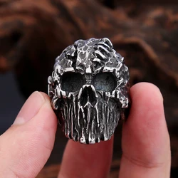 New Design Stainless Steel Black Skull Rings For Men Boy Vintage Gothic Satanic Devil Skull Rings Fashion Jewelry Gift Wholesale