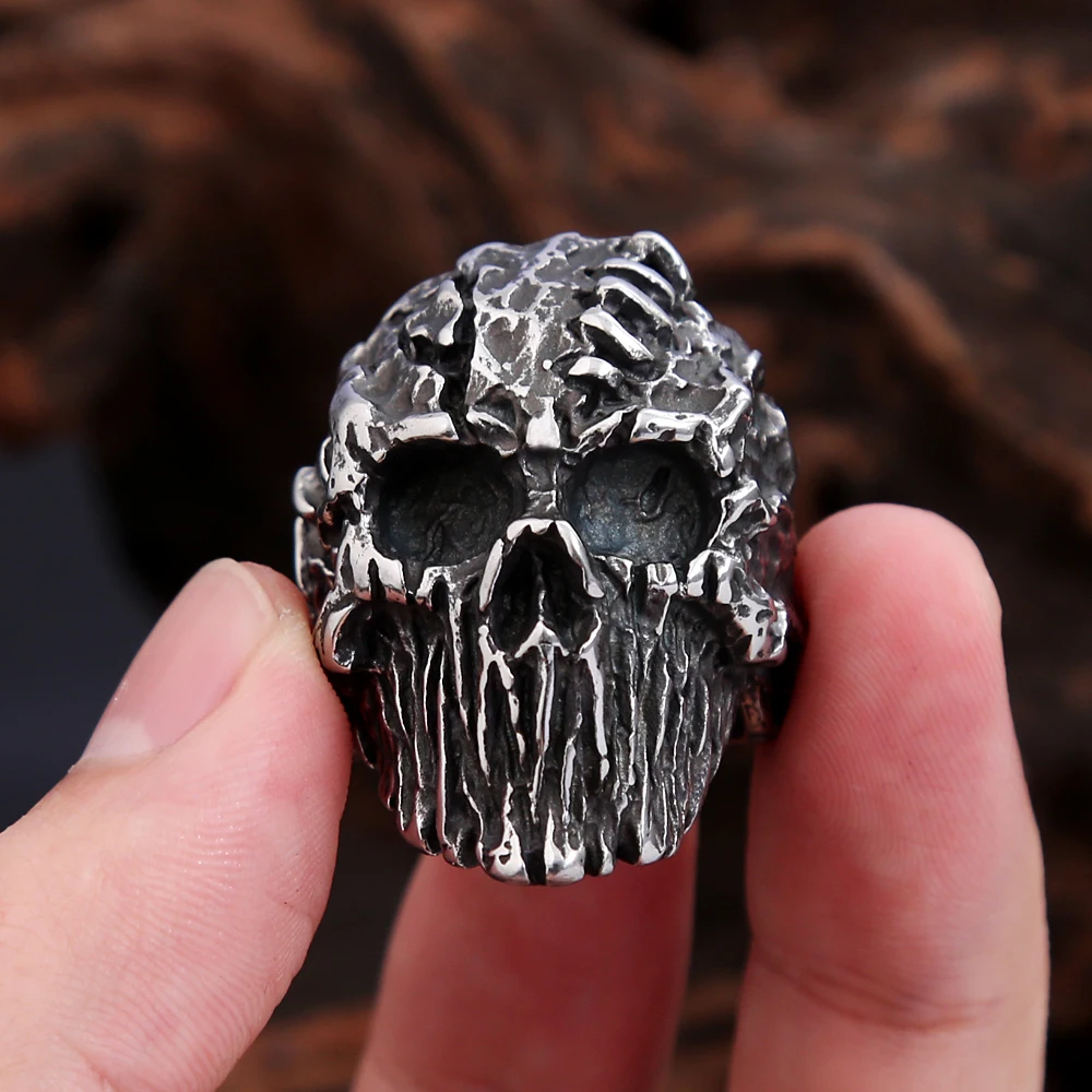 New Design Stainless Steel Black Skull Rings For Men Boy Vintage Gothic Satanic Devil Skull Rings Fashion Jewelry Gift Wholesale