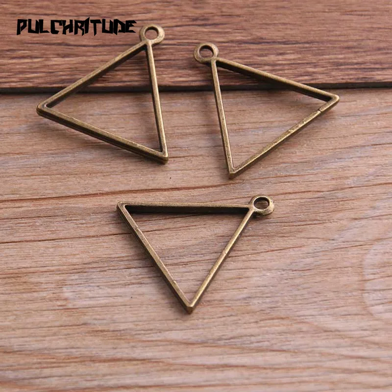 10Pcs 28*29mm 7 Color Alloy Jewelry Accessories Triangle Charm Hollow Glue Blank Pendant Tray Bezel
