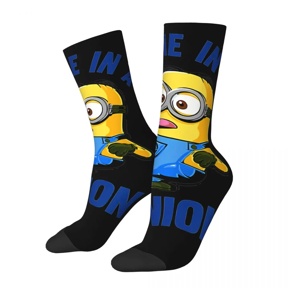 Happy Funny Men's Compression Socks Minion Vintage Harajuku Despicable Me Street Style Novelty Casual Crew Crazy Sock Gift