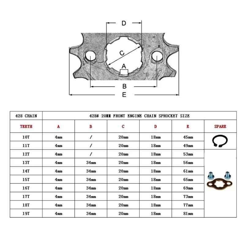 Front Engine Sprocket Chain Sprocket With Retainer Plate Locker 428# 20mm 10T-19T for ATV Quad Go Kart Motorcycle Buggy Scooter