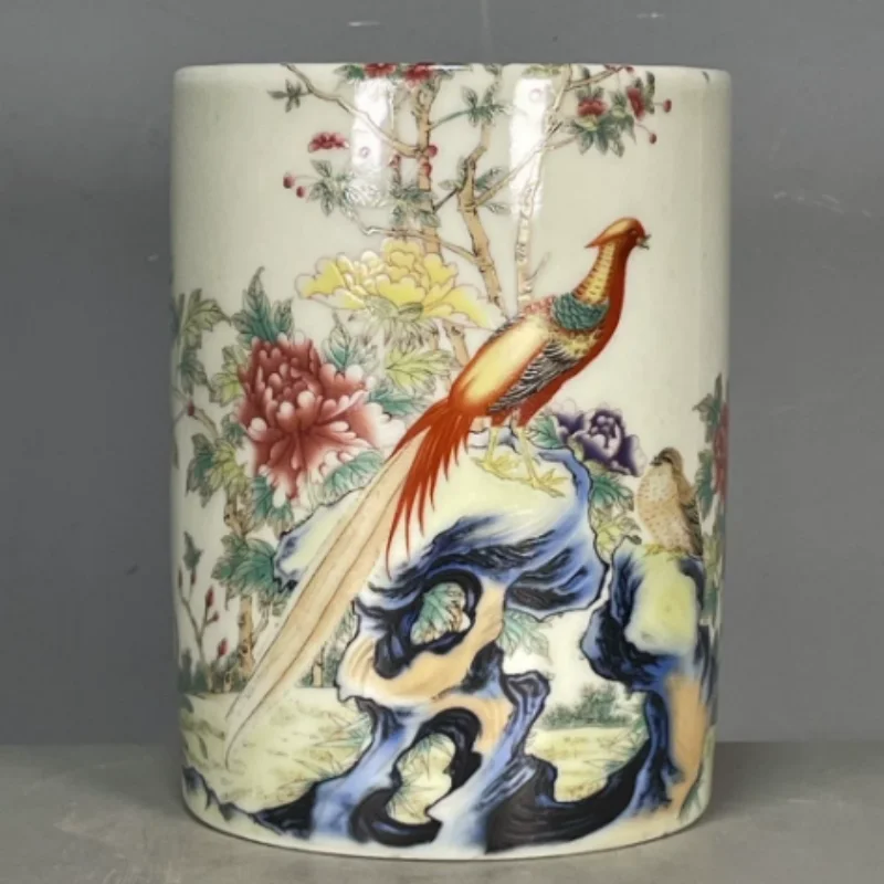 Antique Porcelain Brush Pot with Floral & Phoenix Motif - Vintage Ceramic Pen Holder, home Study Desk Decor modern craft