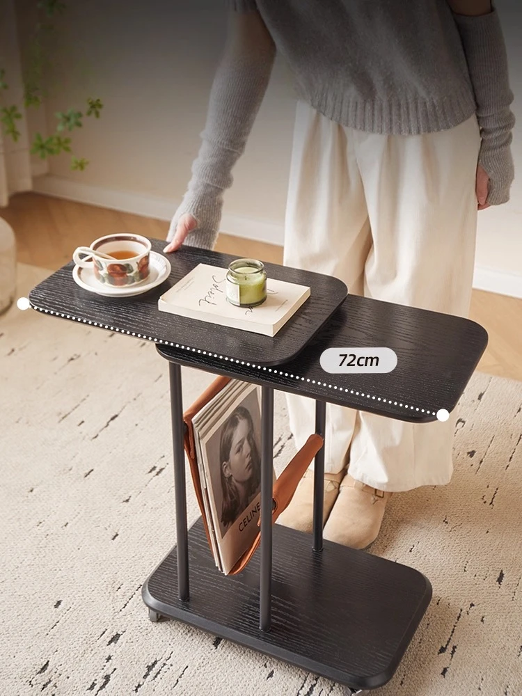 Solid Wood Living Room Mobile Side Table Bedroom Bedside Table Storage Rack Multifunctional Rotatable