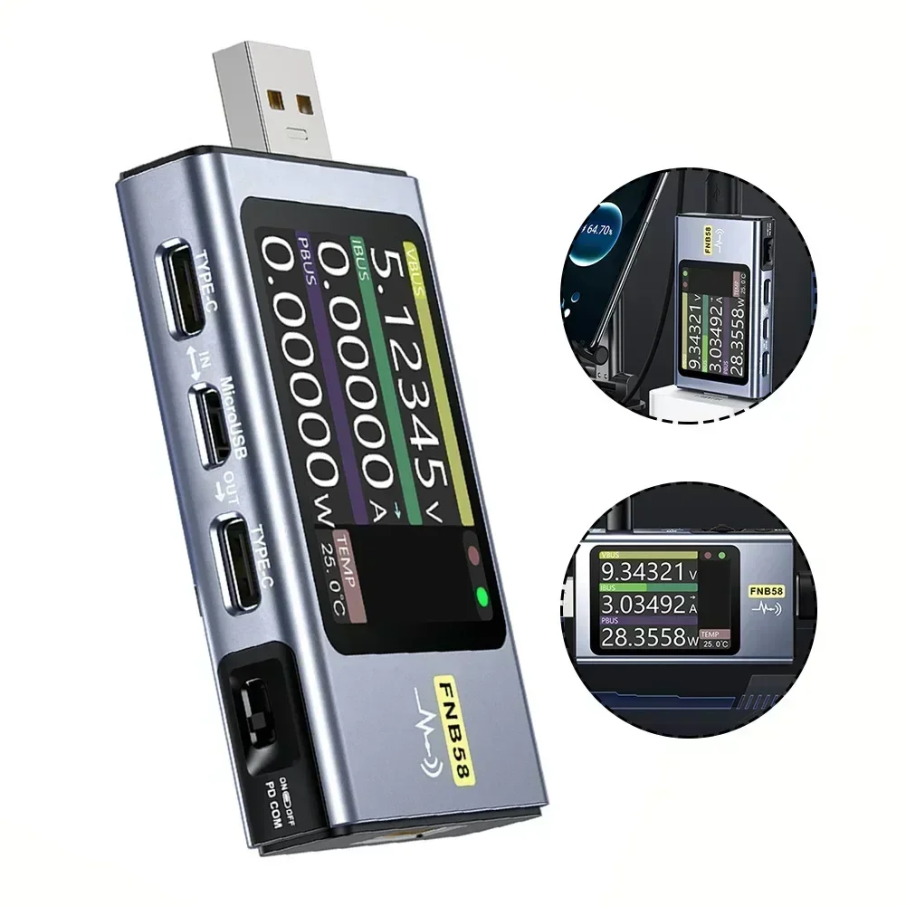 Imagem -02 - para Fnirsi Fnb58 Usb Testador de Tensão Medidor de Detecção de Corrente Multímetro de Energia Usb 428v 7a para Eletricista Suprimentos Acessórios