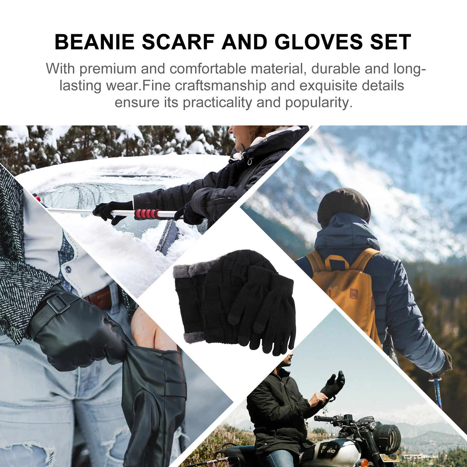 1 مجموعة الرجال قبعة وشاح قفازات مجموعة سميكة محبوك الشتاء قبعة وشاح دافئ في الهواء الطلق الطقس البارد التزلج التخييم هدية الشتاء قبعة