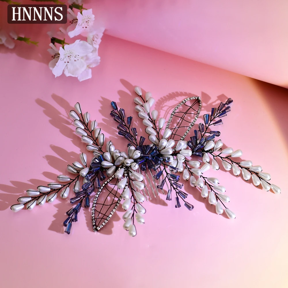 

HNNNS Elegant Pearl Hair Comb Handmade Crystal Side Comb Beautiful Girl Headdress Fashion Wedding Dress Hair Accessories A108