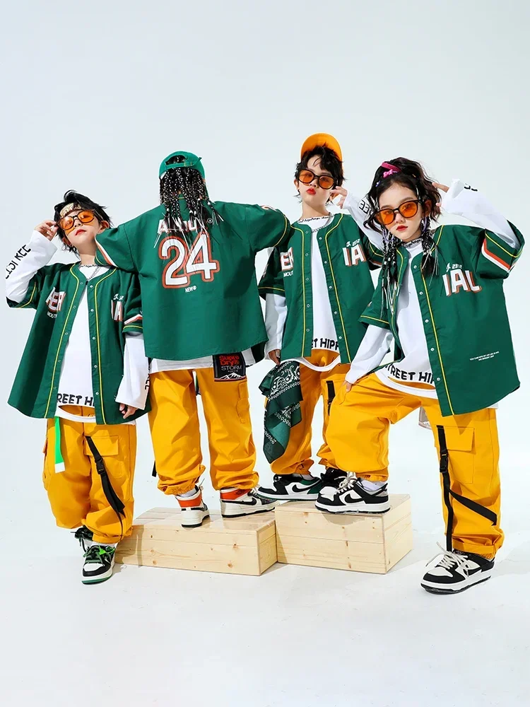 힙합 소년 패션 야구 재킷 솔리드 카고 바지 소녀 멋진 streetwear 어린이 재즈 의류 세트 어린이 거리 댄스 의상