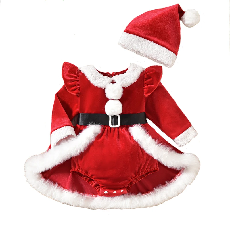 

Green Christmas Elf Romper With Hat Blue Enfant Carnival Dress Red Infant Santa Claus Princess Dresses