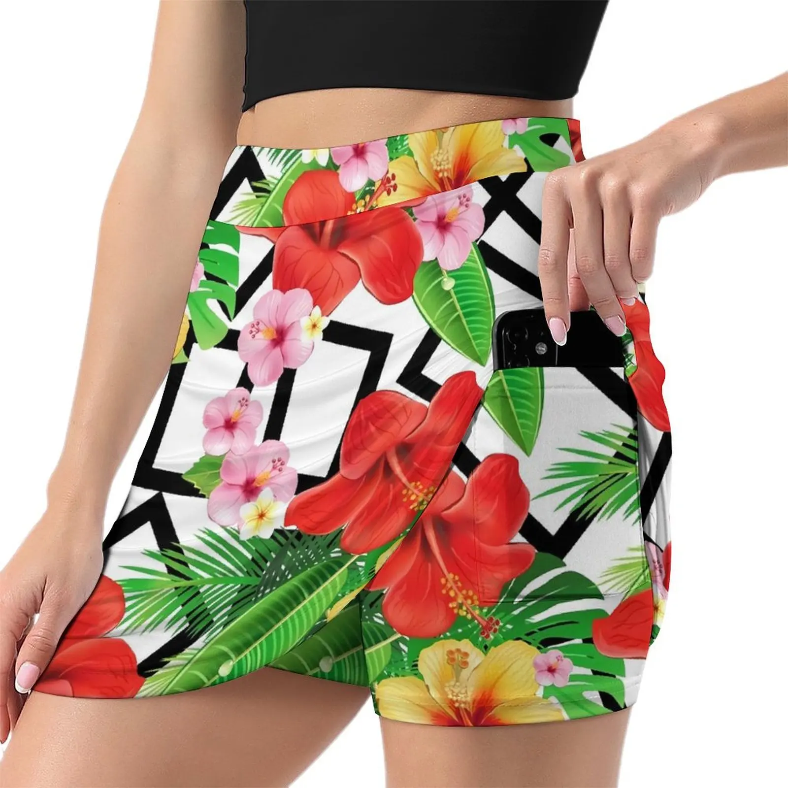 Lily Floral Skirt Female Flowers and Geometric Vintage Mini Skirts High-waisted Pattern Harajuku Casual Skirt Big Size