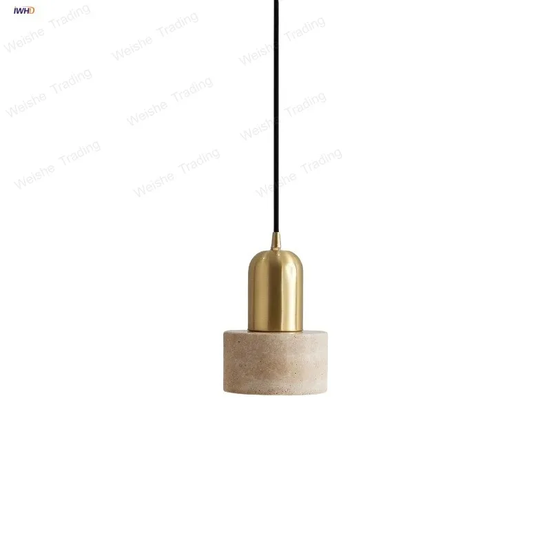 

Home Decor LED Pendant Light Fixture Dining Room Kitchen Restaurant Nordic Modern Copper Yellow Travertine Stone Hang Lamp