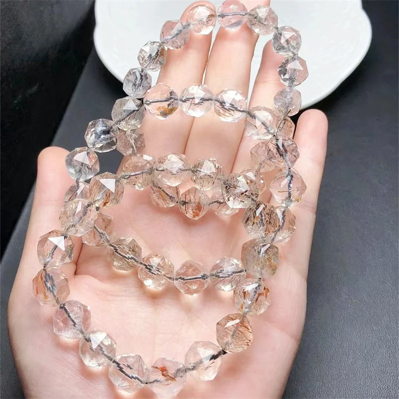 

Natural Rutilated Quartz Bracelet Jewelry For Woman Man Fengshui Healing Wealth Beads Crystal Gift 1pcs