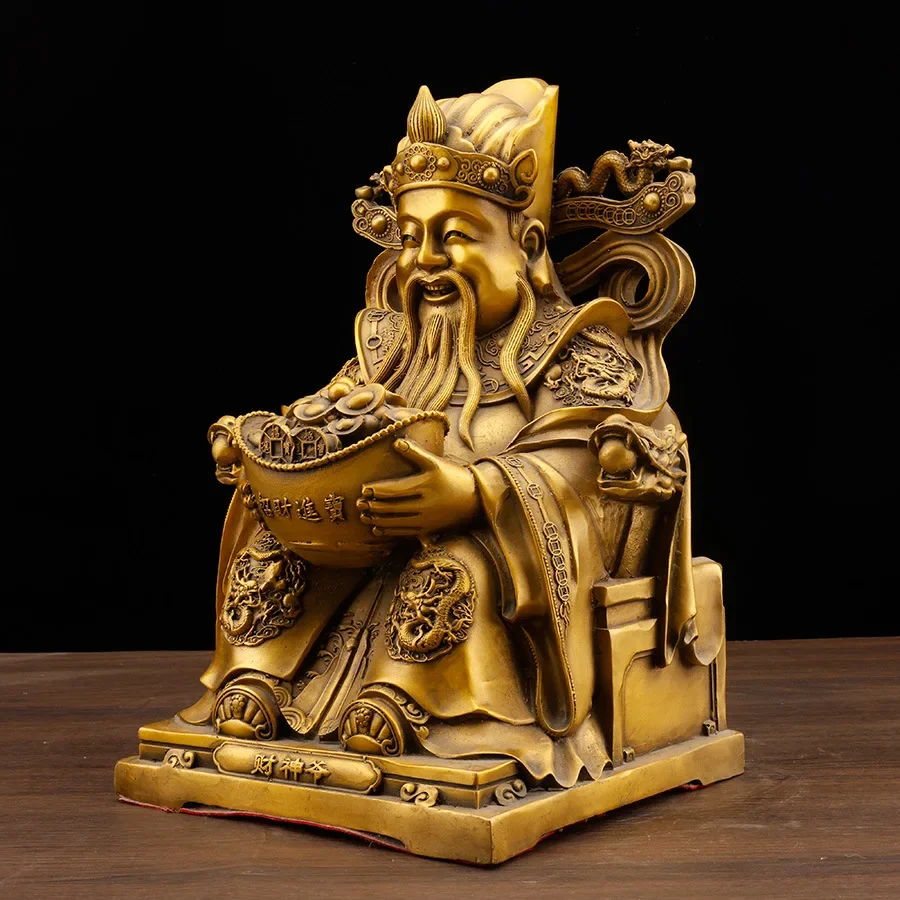DSA Copper God of Wealth Ornament, pure copper treasure bowl with seated statue of the God of Wealth, home offering statue,