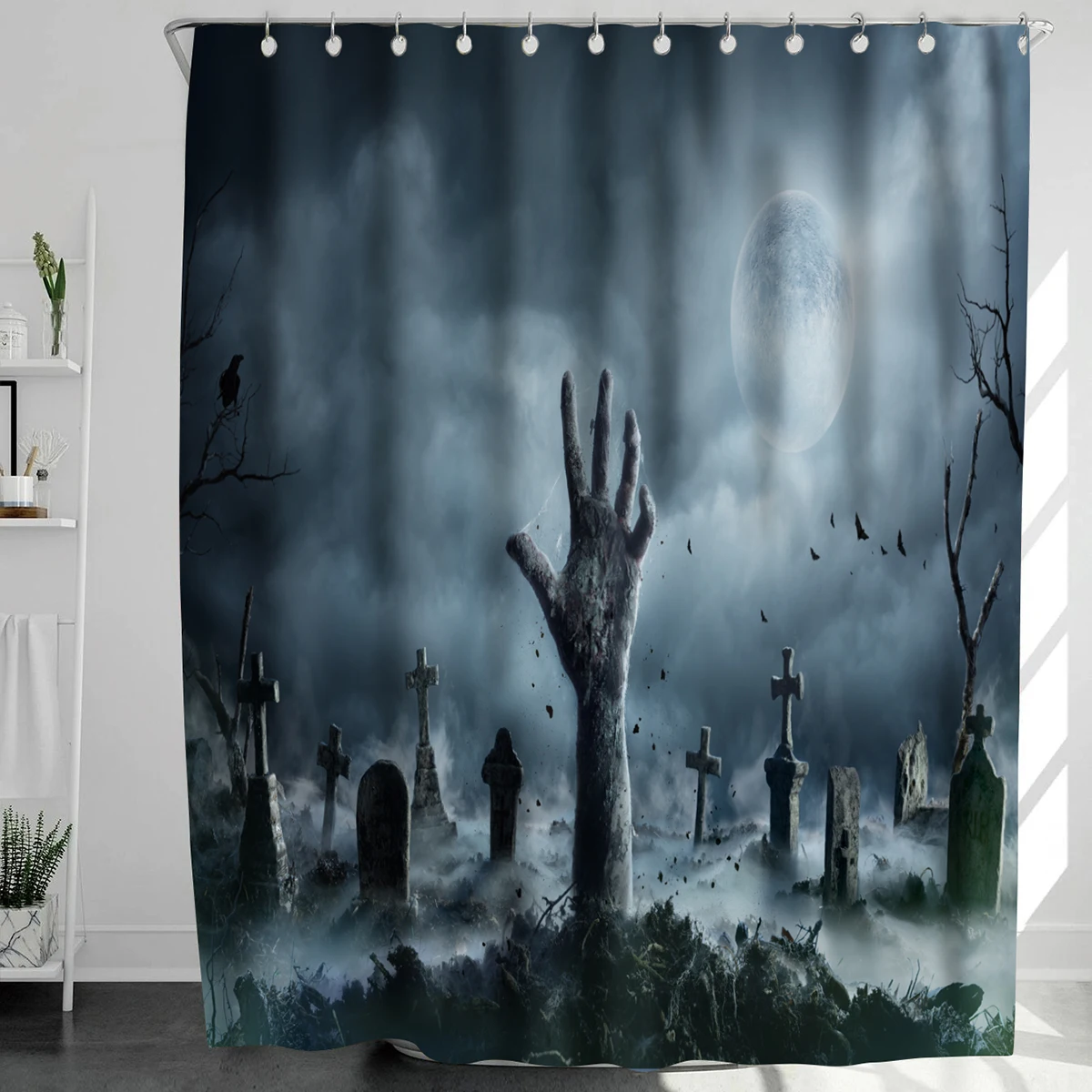 Horrific Shower Curtains Halloween 3D Print Fabric Pastel Waterproof Bathroom Curtain Pumpkin Bat Print Home Decor with Hooks