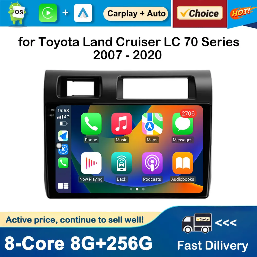 

Android Auto Car Multimedia Radio Player GPS Navi for Toyota Land Cruiser LC 70 Series 2007 - 2020 BT WiFi DSP Stereo HD Screen
