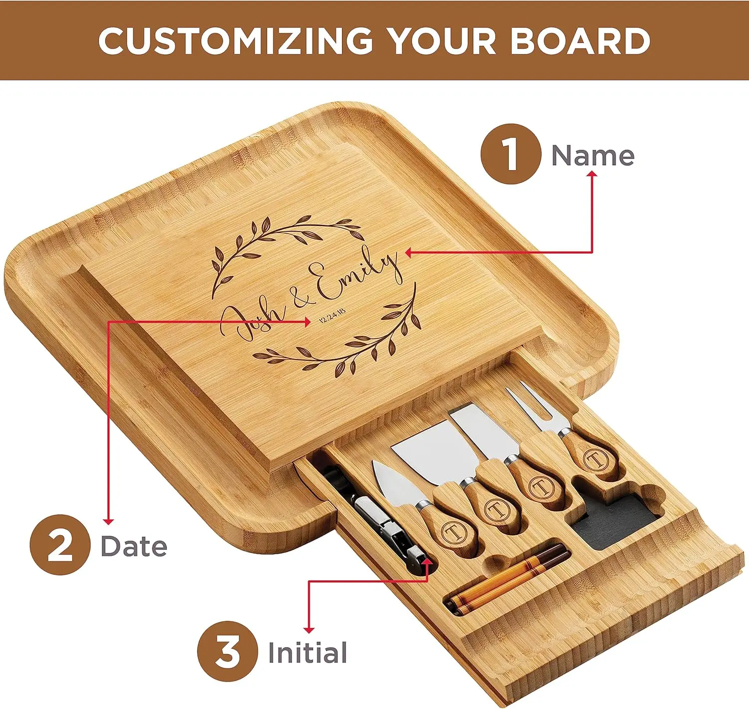 Personalized Charcuterie Board Custom Bamboo Engraved Cheese Board Customized Gifts, Bridal Shower Gifts Perfect Personalized