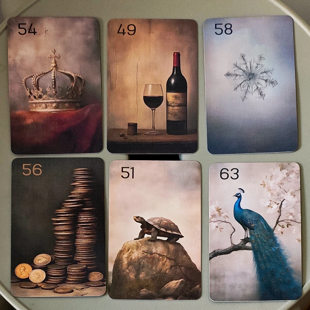 Silbernacht Lenormand Cards, 76 Pcs Vintage Oil Painting Style 9*6cm Fortune Telling Cards Double-embossed Portable Size