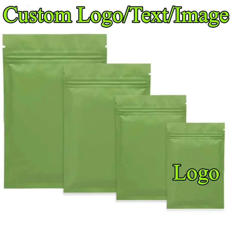 200 Stück Matte Grüne Aluminiumfolie Ziplock-Beutel DIY Logo-Druck Kakao Matcha Drip-Kaffee Tee Gewürz Süßigkeiten Schokolade Verpackungsbeutel