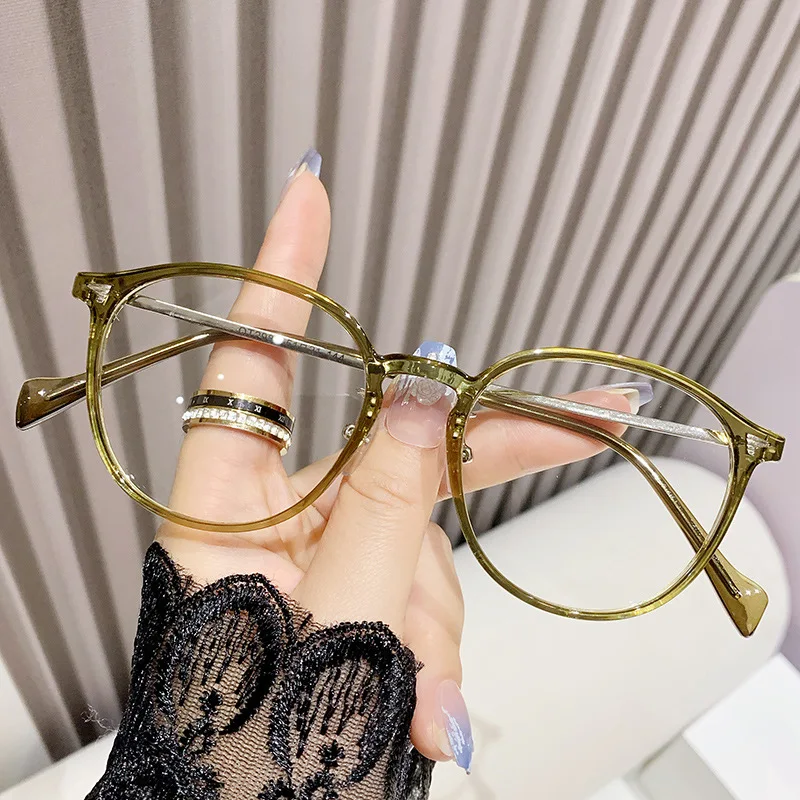 نظارات عصرية جديدة مضادة للضوء الأزرق، لون عادي، عدسة مسطحة بنية رائعة، على شكل بيضاوي، نظارات قصر النظر المصنوعة للطلاب 2986 #3