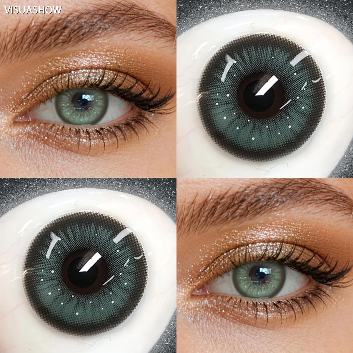 Visuashow Diamond Shimmer Farbige Kontaktlinsen 6 Monate Einweg 14,5mm Blau Grün Augenfarben-Kontaktlinsen für Schönheitskosmetik 70 – Detail 15