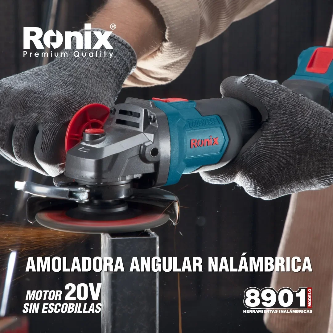 Ronix 20V In Stock 8901 Cordless Angle Grinder Battery Powered Rechargeable Power Tools Brushless Mini Disc 115mm Angle Grinder