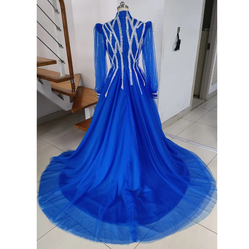 Abiti da sera musulmani Vintage per donna collo alto manica lunga con abito formale in rilievo Puffy Tulle arabo Dubai Prom Dress