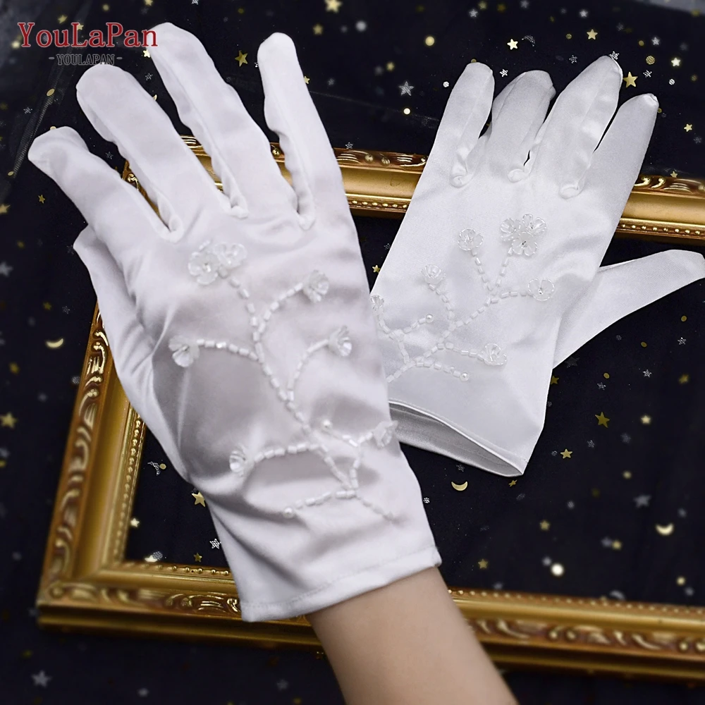 

YouLaPan M09 Ladies Finger Glove Bride Party Short Wedding Bridal DIY Gloves with Lace Embroidery Applique Accessories for Bride