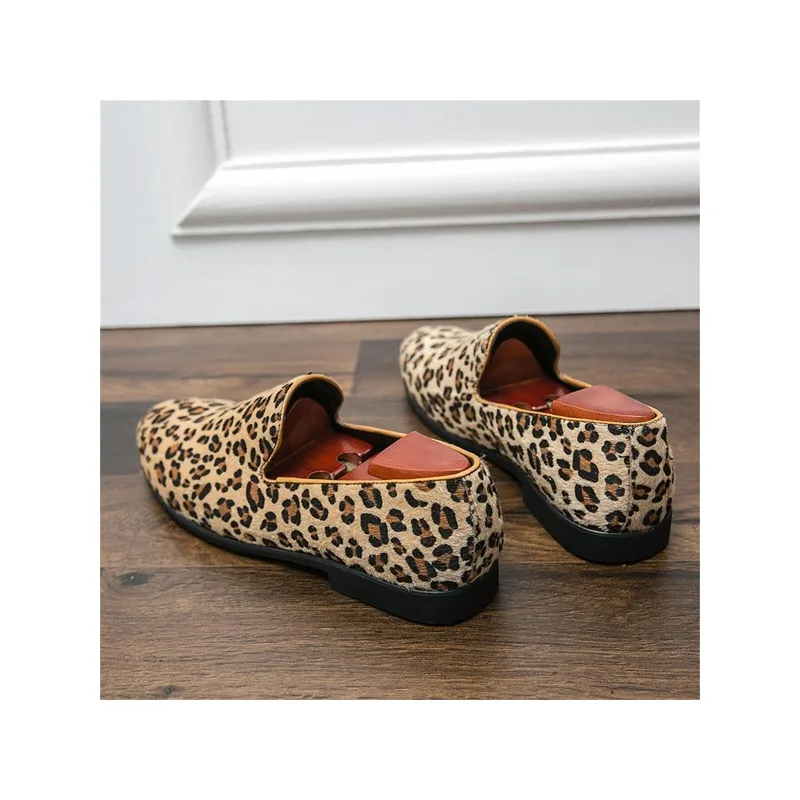 Men Leopard Pattern Dress Loafers, Fashion Office Dress Shoes