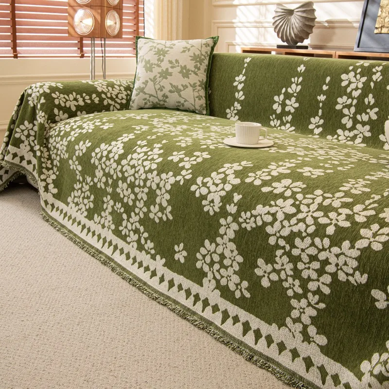 

Vintage French Style Sofa Cover Chenille Slipcover Anti Scratch Full Coverage Throw Blanket for All Seasons Home Textile