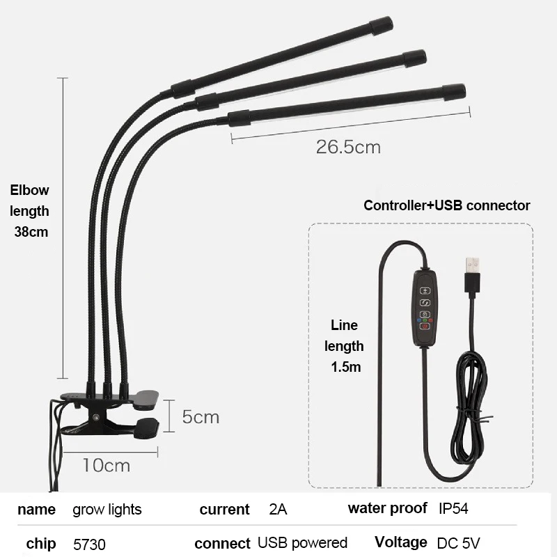 1/2/3/4/5ヘッドled成長ライトusb 5v/プラグ24ワット60ワットフィトランプフルスペクトル植物ボックスで屋内uv plantlamp