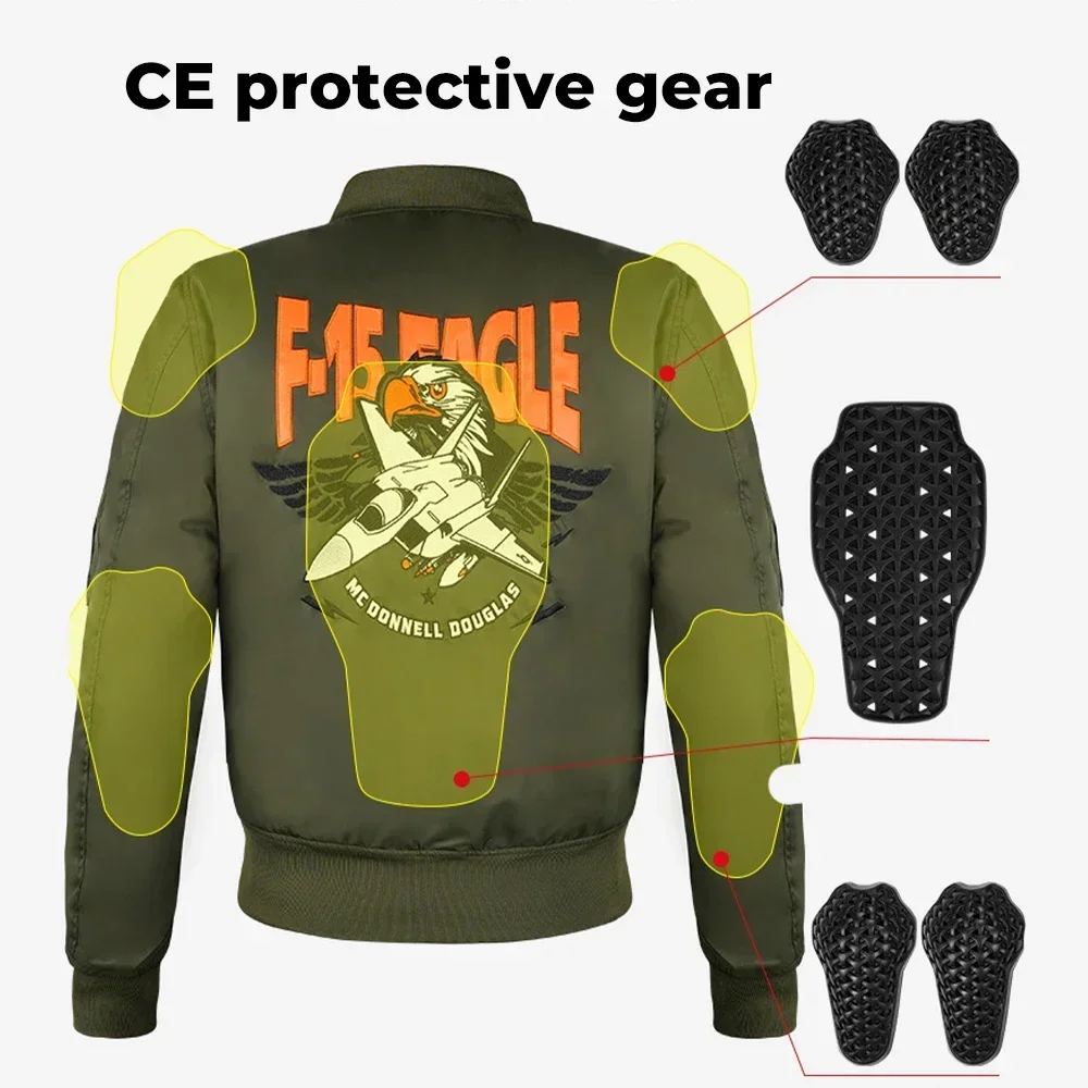 Motorcycle Riding Jacket Men Warm Clothes Pilot Baseball Clothing CE Body Protective Gear Removable Liner Waterproof Surface